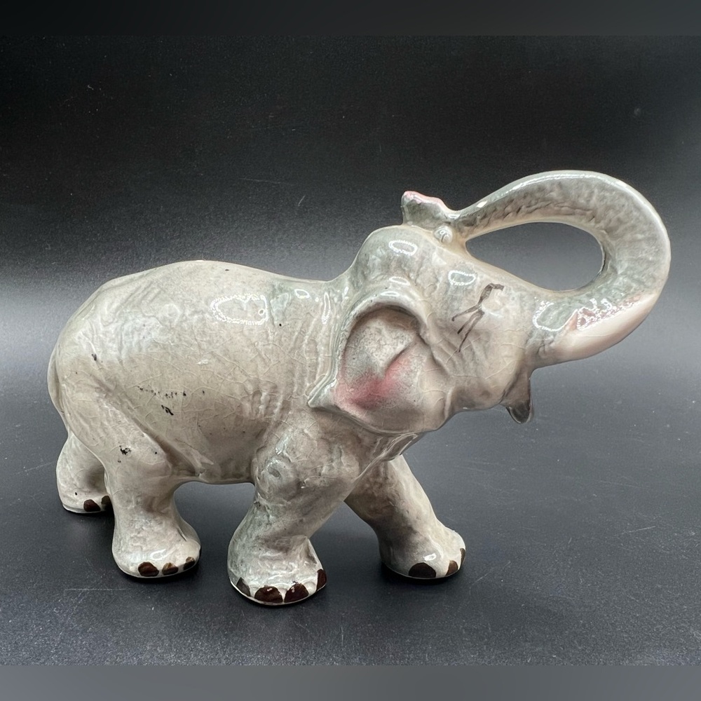 Vintage hand painted ceramic elephant made in Japan MCM